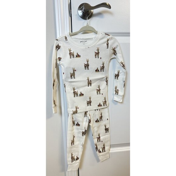 PETIT LEM Rudy and Reindeers Print on Off White PJ Set Size 18 Months NWT - Picture 3 of 7
